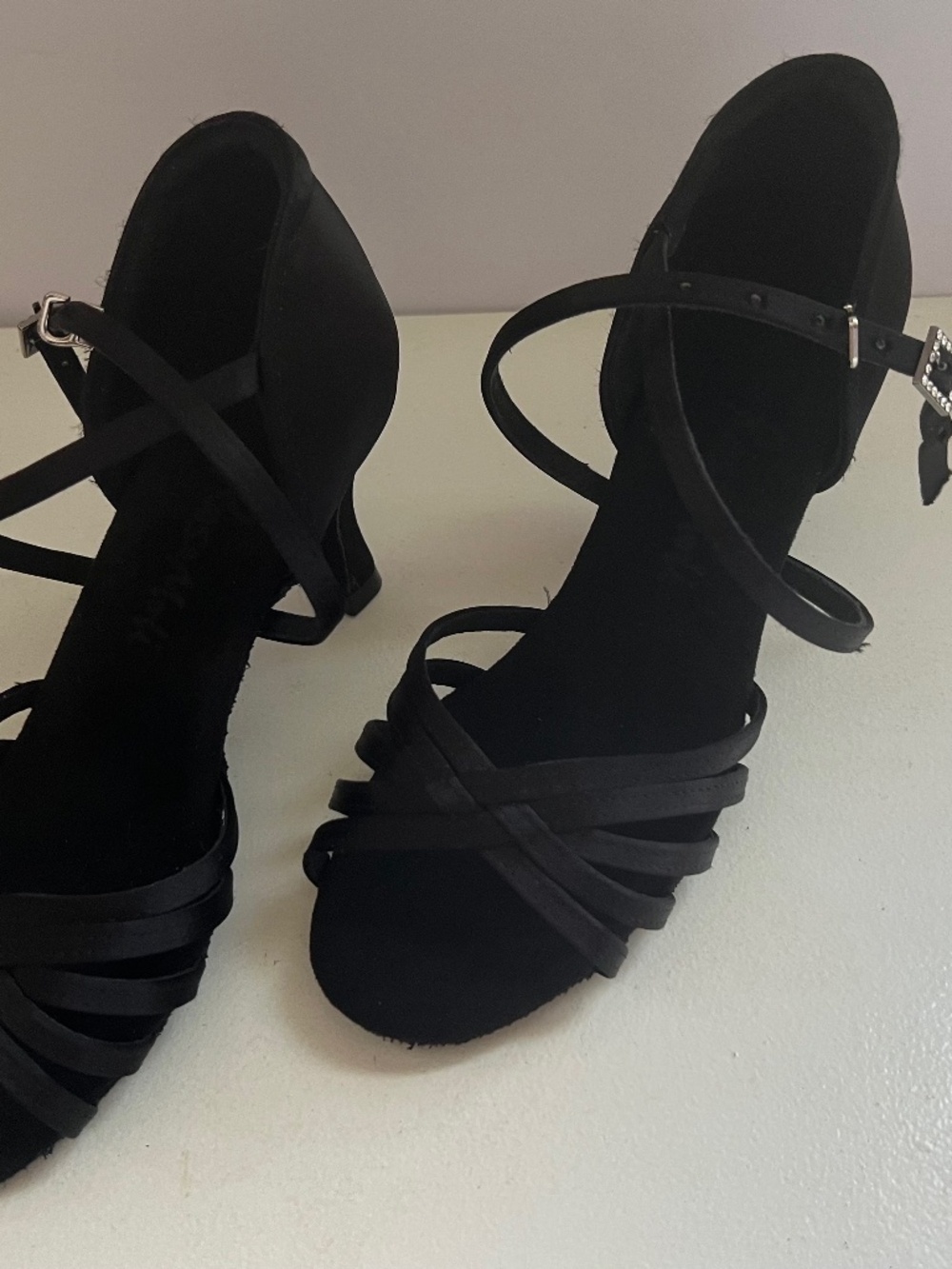 Women's RoseMoli Black Satin Latin Dance Shoes